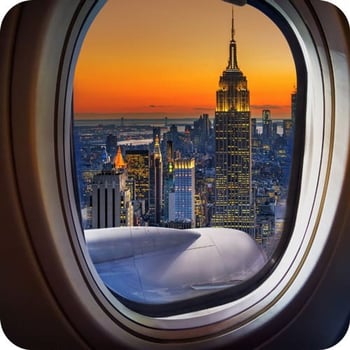 Airplane Window View of New York Skyline