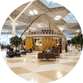 Airport terminal restaurant and seating