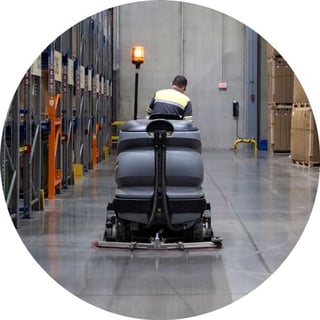 Riding Floor Scrubber Cleaning Warehouse