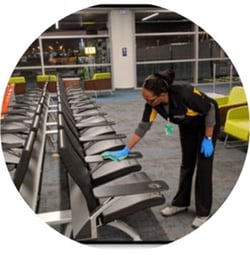 Janitor Cleaning Airport Seating