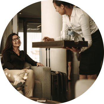Woman in airport lounge