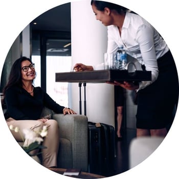 Woman in airport lounge